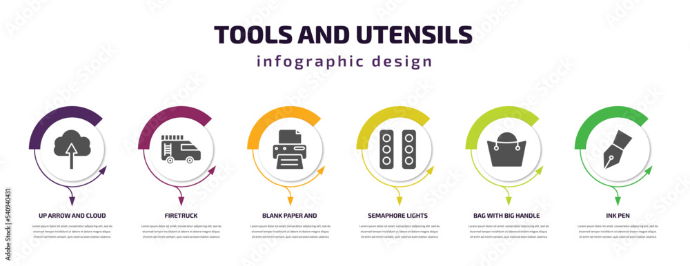 Poster tools and utensils infographic template with icons and 6 step or option. tools and utensils icons su