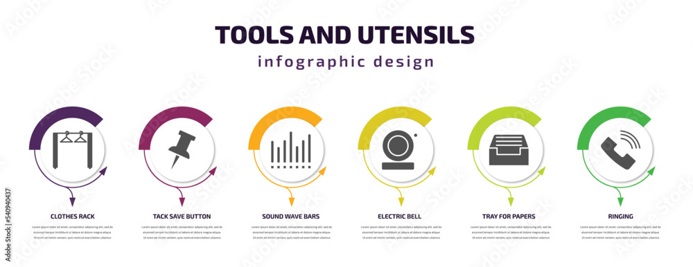 Poster tools and utensils infographic template with icons and 6 step or option. tools and utensils icons su