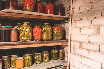 pickles and tomatoes in the cellar