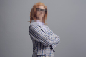 Portrait of woman with blurred face - obrazy, fototapety, plakaty