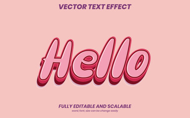 Hello text effect vector with pink color for greetings, promotion, and more