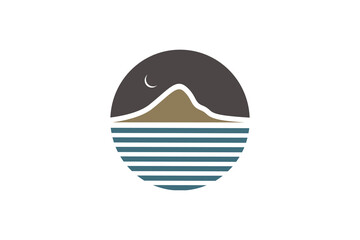 Simple circular Mountain and Sea logo design inspiration