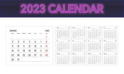 Kalendarz 2023 kalendarium nowy rok planner rok lata czas planować  - obrazy, fototapety, plakaty