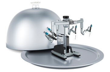 Restaurant cloche with robotic surgical system, 3D rendering