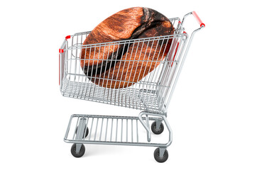 Shopping cart with coffee bean, 3D rendering