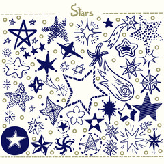 seamless pattern with stars, Set hand drawn elements 