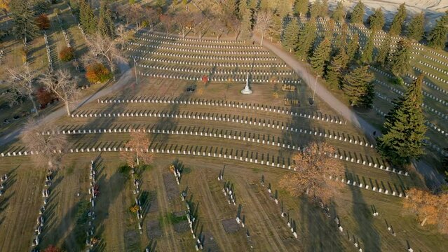 Aerial view of Burnsland Cemetery and Union Cemetery in Calgary Alberta