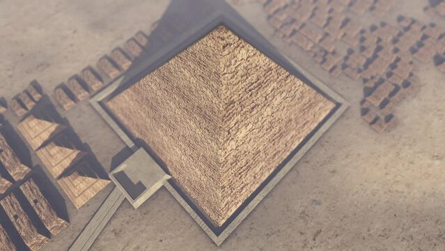 3D animation of a pyramid on the Giza plateau in Egypt high angle
