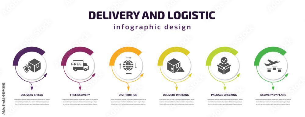 Poster delivery and logistic infographic template with icons and 6 step or option. delivery and logistic ic