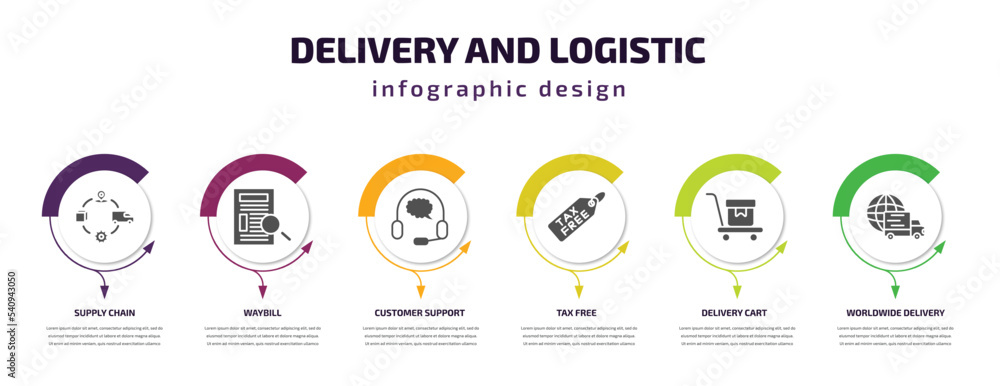 Poster delivery and logistic infographic template with icons and 6 step or option. delivery and logistic ic