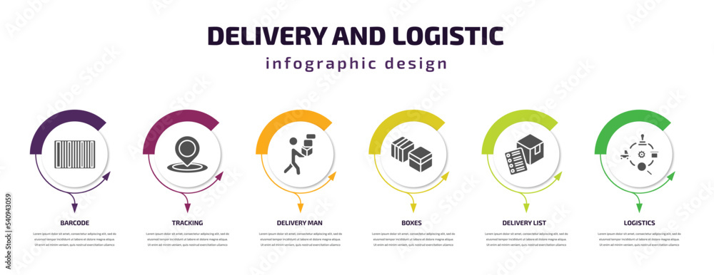 Poster delivery and logistic infographic template with icons and 6 step or option. delivery and logistic ic