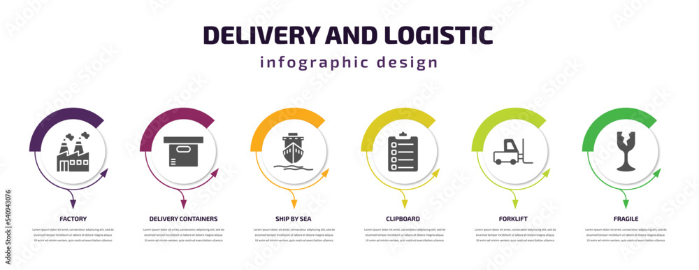 Poster delivery and logistic infographic template with icons and 6 step or option. delivery and logistic ic