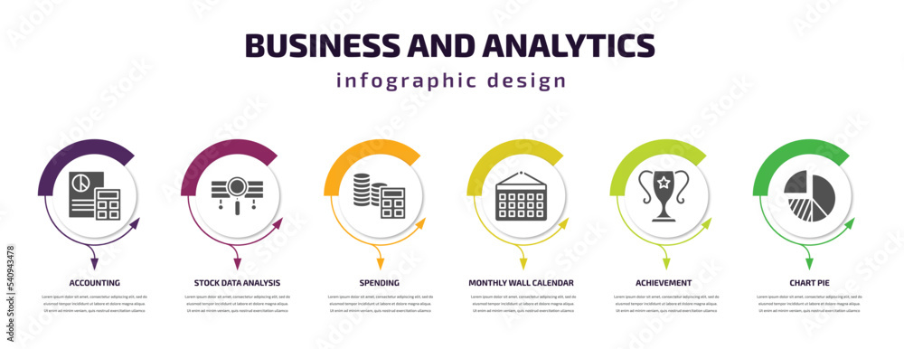 Poster business and analytics infographic template with icons and 6 step or option. business and analytics 