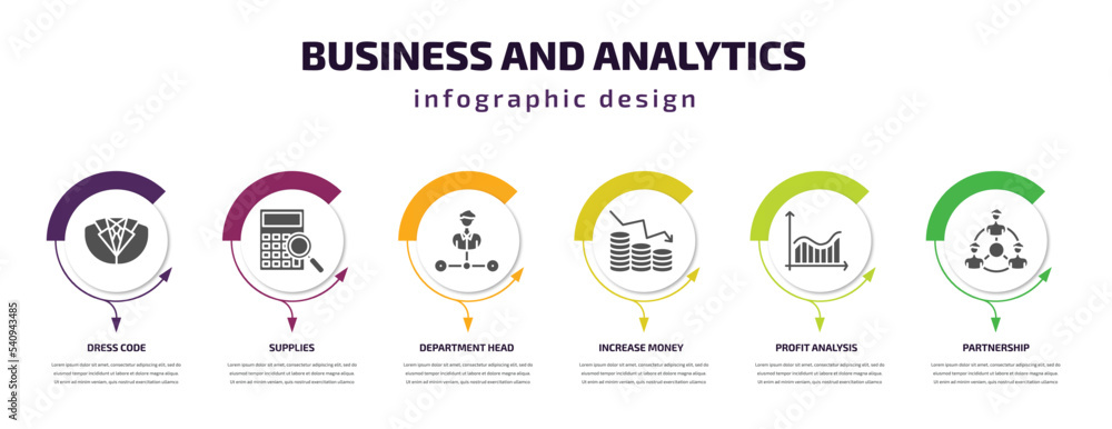 Poster business and analytics infographic template with icons and 6 step or option. business and analytics 
