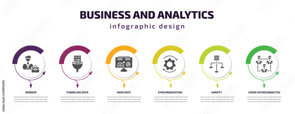 Poster business and analytics infographic template with icons and 6 step or option. business and analytics 
