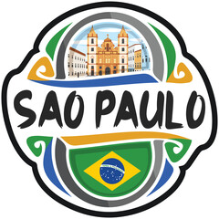 Sao Paulo Brazil Flag Travel Souvenir Sticker Logo Badge Stamp Emblem Coat of Arms Vector Illustration EPS