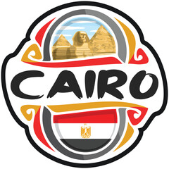 Cairo Egypt Flag Travel Souvenir Sticker Logo Badge Stamp Emblem Coat of Arms Vector Illustration EPS