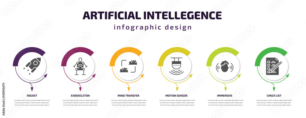 Aufkleber artificial intellegence infographic template with icons and 6 step or option. artificial intellegenc