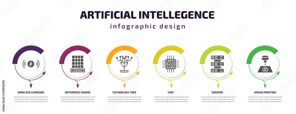 Aufkleber artificial intellegence infographic template with icons and 6 step or option. artificial intellegenc