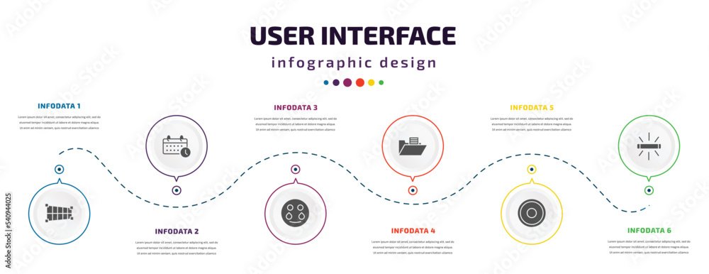 Poster user interface infographic element with icons and 6 step or option. user interface icons such as cro