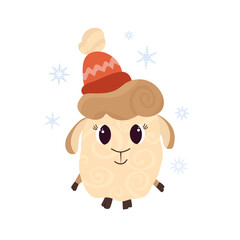 Fototapeta premium Cute sheep in a hat. Freehand drawing