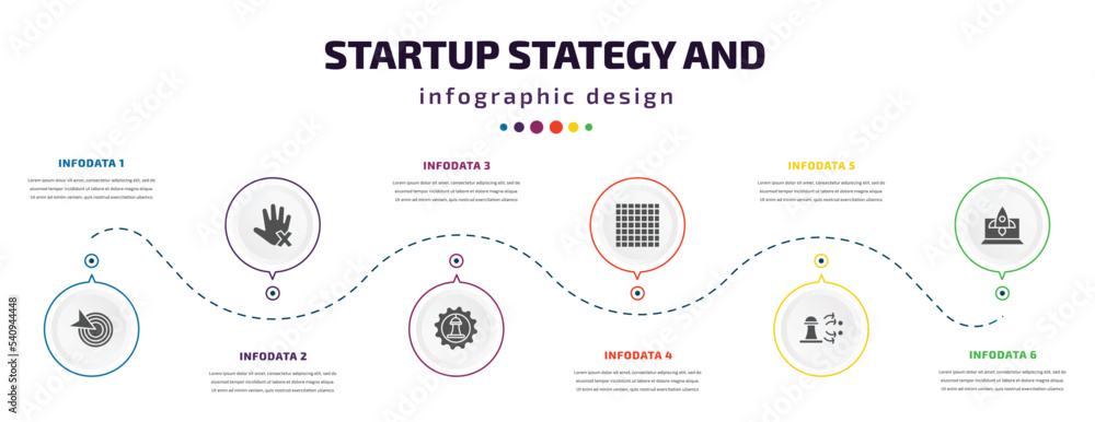 Poster startup stategy and infographic element with icons and 6 step or option. startup stategy and icons s
