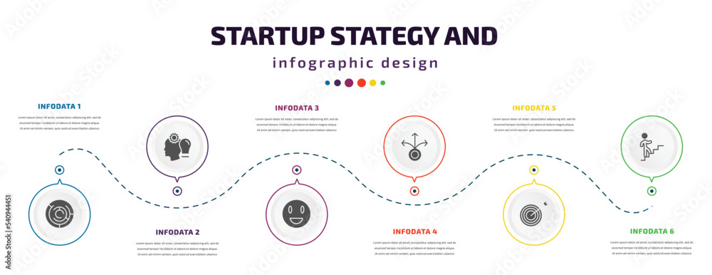 Poster startup stategy and infographic element with icons and 6 step or option. startup stategy and icons s
