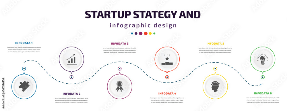 Poster startup stategy and infographic element with icons and 6 step or option. startup stategy and icons s