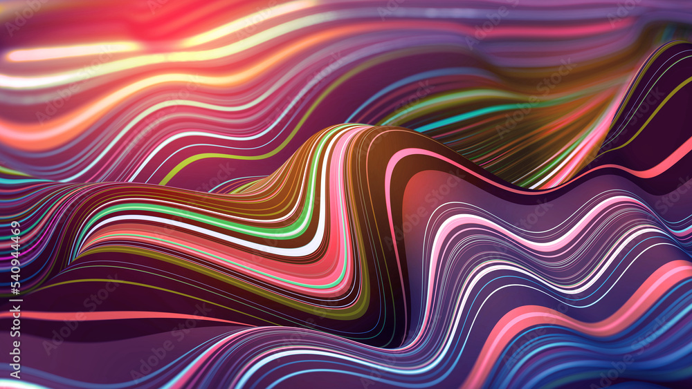 Aufkleber soft, warm, abstract background 3d illustration. current waviness of twisted strings of a striped cr