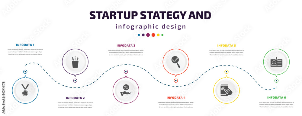 Poster startup stategy and infographic element with icons and 6 step or option. startup stategy and icons s