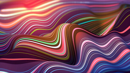 Fototapeta premium Soft, warm, abstract background 3D illustration. Current waviness of twisted strings of a striped craft surface