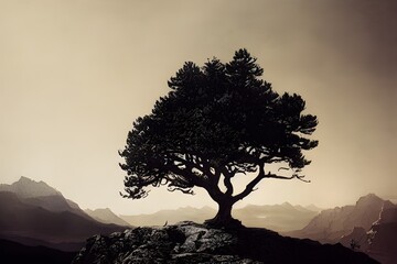 A lone tree grows on a hill. Can show leadership, overcoming adversity, inspiration. 