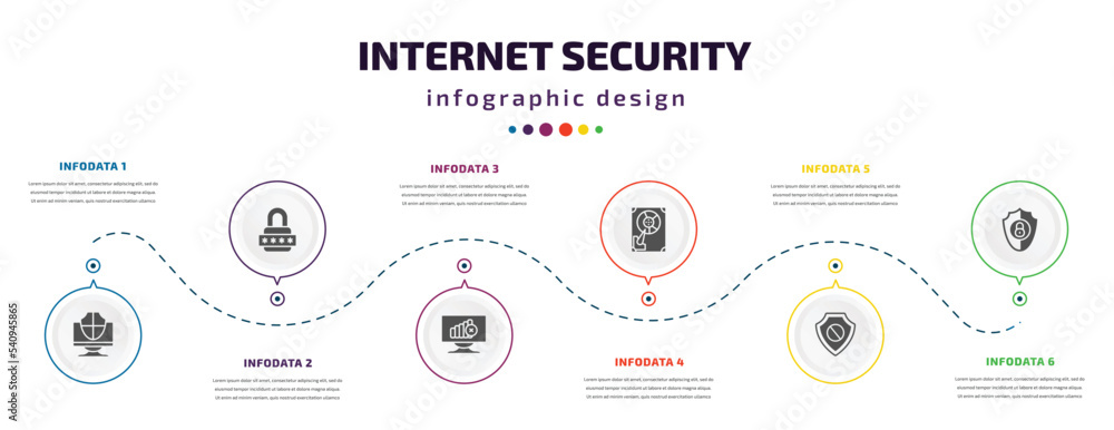 Poster internet security infographic element with icons and 6 step or option. internet security icons such 