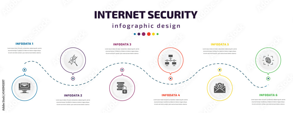 Poster internet security infographic element with icons and 6 step or option. internet security icons such 