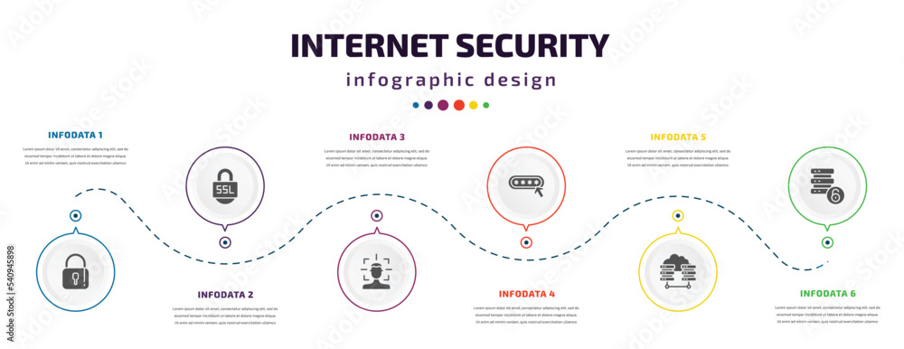 Poster internet security infographic element with icons and 6 step or option. internet security icons such 