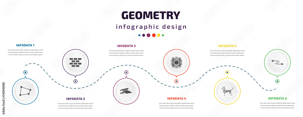 Poster geometry infographic element with icons and 6 step or option. geometry icons such as distort, constr