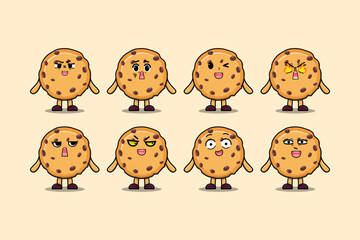 Set kawaii Biscuits cartoon character with different expressions cartoon face vector illustrations