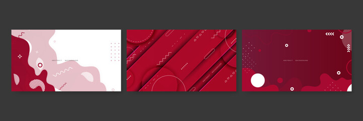 Abstract red background with geometric shape, curve wave, and memphis style