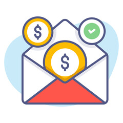 Salary in envelope. Salary increase, money payroll, compensation income, Premium quality vector illustration concept. Flat line icon symbol.