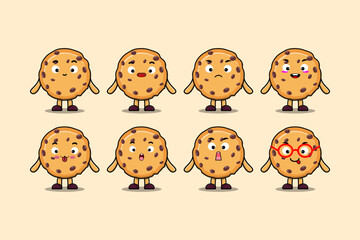 Set kawaii Biscuits cartoon character with different expressions cartoon face vector illustrations