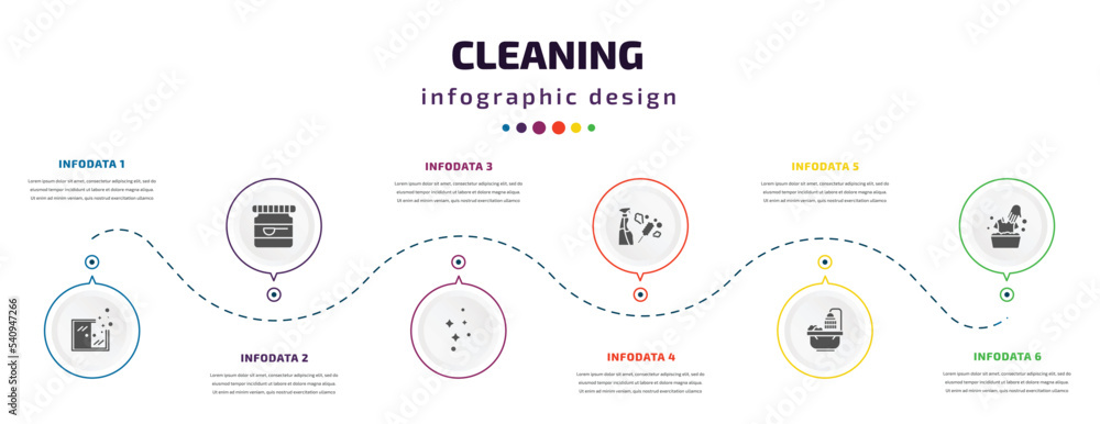Poster cleaning infographic element with icons and 6 step or option. cleaning icons such as cleaning window
