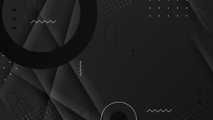Abstract black background with memphis style, geometric shape, and liquid fluid curve wave. Banner simple shape template for presentation, flyer, brochure isolated on black background.