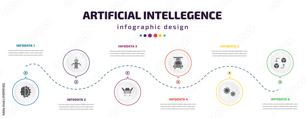 Poster artificial intellegence infographic element with icons and 6 step or option. artificial intellegence
