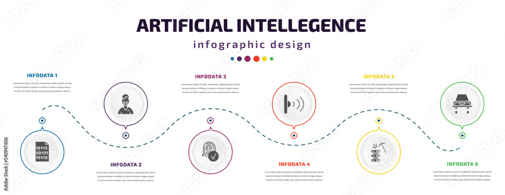 Poster artificial intellegence infographic element with icons and 6 step or option. artificial intellegence