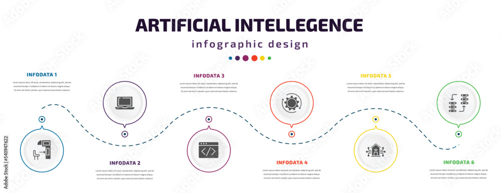 Poster artificial intellegence infographic element with icons and 6 step or option. artificial intellegence