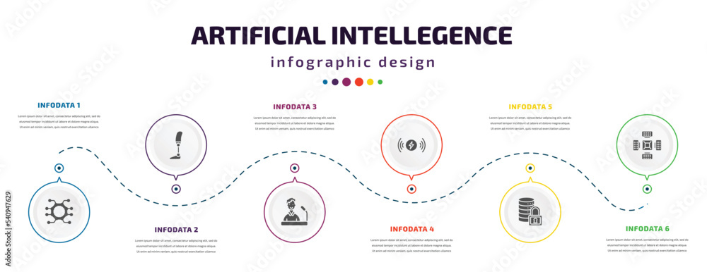 Poster artificial intellegence infographic element with icons and 6 step or option. artificial intellegence