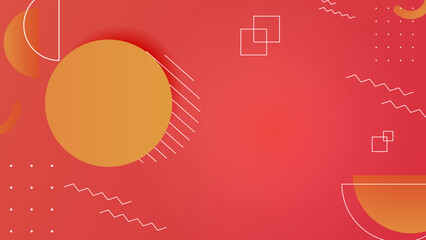 Obraz premium Orange abstract background with memphis style, geoemtric shape, and wave curve fluid line. Vector modern abstract background with halftone geometric shapes and textures.