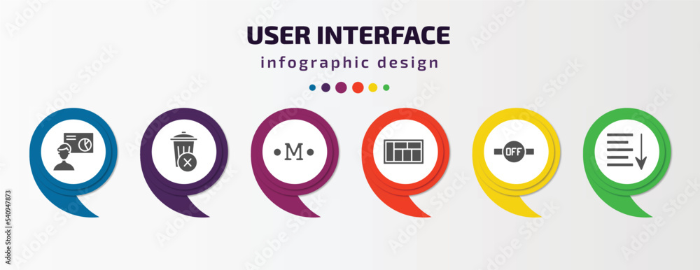 Poster user interface infographic template with icons and 6 step or option. user interface icons such as pe