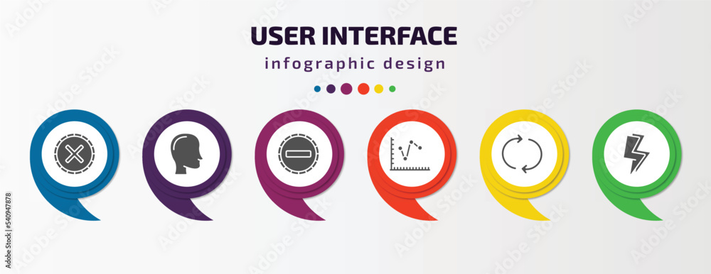 Poster user interface infographic template with icons and 6 step or option. user interface icons such as wr