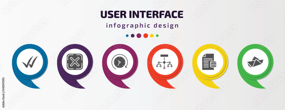 Poster user interface infographic template with icons and 6 step or option. user interface icons such as do